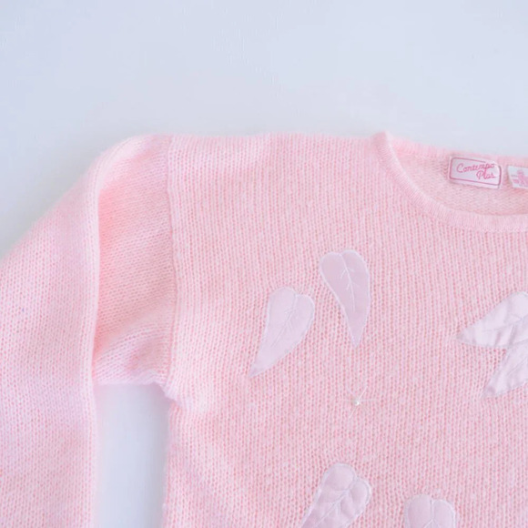 Vintage Contempo Plus Pink Knit Leaves Crewneck Sweater Size 40 - Picture 10 of 15